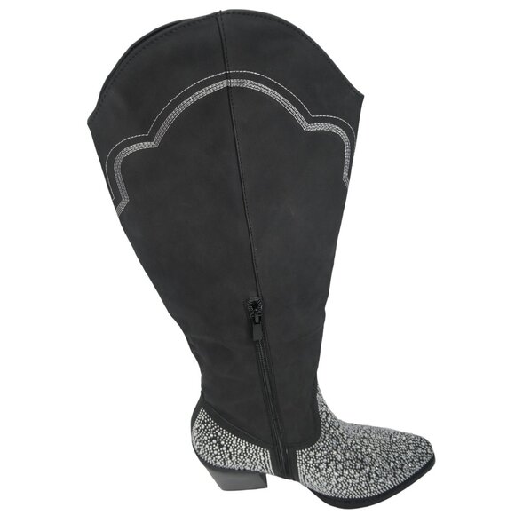 Cowboy Forever Suede‎ Diamond Studded Stylish Boot Black - Picture 4 of 6